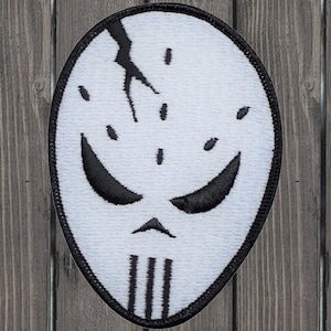Vintage Hockey Mask Embroidered Patch, 3.75&quot; Iron On Horror Jason Badge for Jackets, Backpacks, Halloween Costume or Scary Movie Fans
