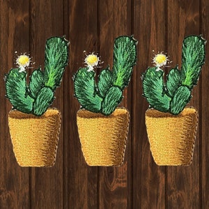 Kaktus gestickter Aufnäher 3er-Pack, 5,8 cm Aufbügeln weiße Blume Sukkulenten Applikation Set, Natur Pflanzen Abzeichen für Jacken, Hüte, Taschen, Kunsthandwerk