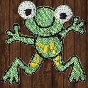 Shiny Green Frog Iron On Patch, 1.25&quot; Embroidered Cute Amphibian Applique Badge for Jackets, Backpacks, Kids Clothing, Nature Decor