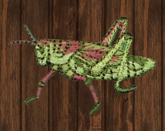 Grasshopper Patch 1.625", Green Bug Embroidered Iron On Applique, Insect Nature Patch for Jackets, DIY Craft Badge, Unique Collectible