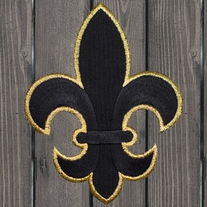 Parche termoadhesivo extragrande de flor de lis, bordado en negro y dorado metálico, para chaquetas, sombreros, bolsos, manualidades, regalo, 4 pulgadas