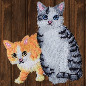 Zwei Katzen gestickt Patch, Aufbügeln, süsse Katze Kitten Applikation, Geschenk für Katzenliebhaber, Jacke oder Rucksack-Dekor