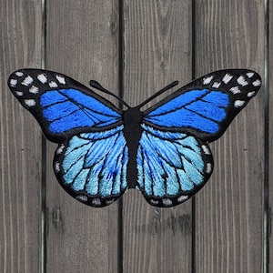 Parche de mariposa azul, bordado termoadhesivo, aplique de insecto, insignia de naturaleza, parche de insectos para chaquetas y mochilas, suministros para manualidades, 7,3 cm