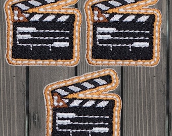 Mini Clapperboard Iron On Patch Set, 3-Pack Cinema Theater Movie Applique Badge for Jackets, Hats, Bags, Film Buff Collectible Patch 1.1"