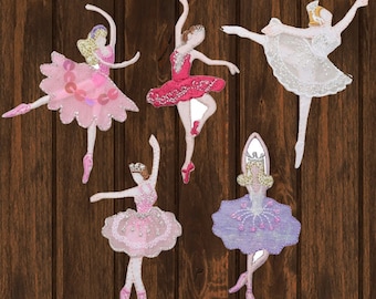 Ballerina Dancer Embroidered Patch Set, 5-Pack Iron On Ballet Dance Badge, Performing Arts Applique for Jackets, Bags, DIY Craft & Gifts