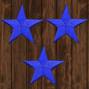 Parche bordado de estrella azul real, paquete de 3, aplique termoadhesivo, insignia para artes marciales, karate, uniforme, decoración de ropa, chaqueta, mochila, sombrero, 2.25"