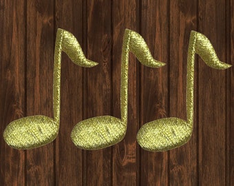 Gold Quarter Note Embroidered Patch, 1.5" 3-Pack Iron On, Music Applique, Musician Badge, Band Uniform Patch, Music Symbol Jacket Accessory