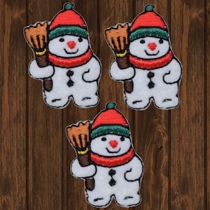 ミニスノーマン刺繍パッチセット、3パックアイロン接着クリスマス冬用アップリケ、衣類、ジャケット、バッグ、ホリデースノーパッチ1.25インチ