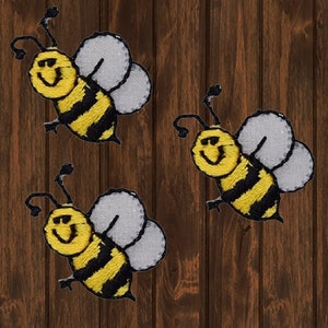 Honey bee patch 3-pack, bumblebee iron on patches, kids nature patch, small bee jacket patch, backpack accessory, cute insect patch