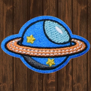 Mini Saturn Planet Embroidered Patch, Iron On, Outer Space Kids Badge Applique, 1.625 Inch Patch for Jacket Backpack Hat, Space Gift Idea