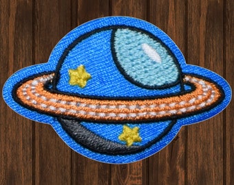 Mini Saturn Planet Embroidered Patch, Iron On, Outer Space Kids Badge Applique, 1.625 Inch Patch for Jacket Backpack Hat, Space Gift Idea