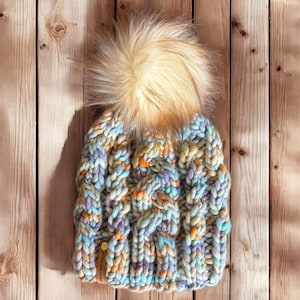 Merino Wool Beanie - Hand knit Beanie - Perfect fall and winter hat - Ethically Sourced Wool Hat - Wool Knit Hat with Faux Fur Pom Pom