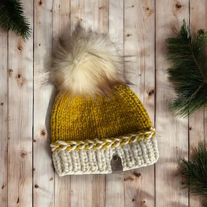 Merino Wool Beanie - Hand knit Beanie - Perfect fall and winter hat - Ethically Sourced Wool Hat - Wool Knit Hat with Faux Fur Pom Pom