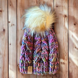 Merino Wool Beanie - Hand knit Beanie - Perfect fall and winter hat - Ethically Sourced Wool Hat - Wool Knit Hat with Faux Fur Pom Pom