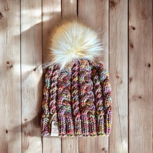 Merino Wool Beanie - Hand knit Beanie - Perfect fall and winter hat - Ethically Sourced Wool Hat - Wool Knit Hat with Faux Fur Pom Pom