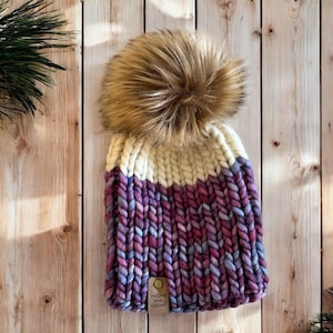 Merino Wool Beanie - Hand knit Beanie - Perfect fall and winter hat - Ethically Sourced Wool Hat - Wool Knit Hat with Faux Fur Pom Pom