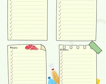 Digital Grocery List Templates for Goodnotes/Canva A4 - Grocery Planner - Food Shopping List PDF