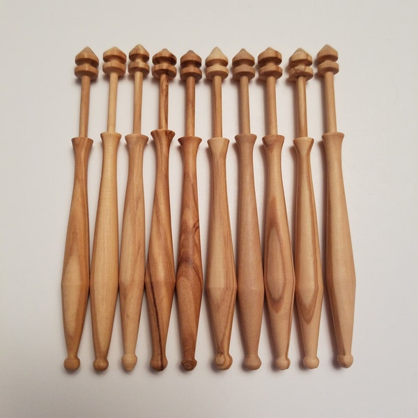 Olive Wood Hand Turned Double Head Lace Bobbins, Sold in Packs of 10