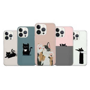 Funny Cat Phone Case Black Kitty Cover Fit For iPhone 17 16 15 14 Pro Max Xr 10 8 Plus, Samsung S25 S24 S23 FE A16 A54 Note 20 Pixel 8A 10