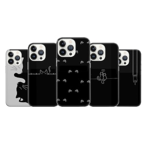 Black Cat Phone Case Cute Kitty Cover Fit For iPhone 17 16 15 14 Pro Max Xr 10 8 Plus, Samsung S25 S24 S23 FE A16 A54 Note 20 Pixel 8A 10