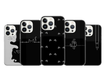 Funda de teléfono con diseño de gato negro, compatible con iPhone 17, 16, 15, 14 Pro Max, XR, 10, 8 Plus, Samsung S25, S24, S23 FE, A16, A54, Note 20, Pixel 8A y 10.
