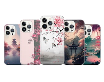Japanese Phone Case Pink Sakura Fuji Cover Fit For iPhone 17 16 15 14 Pro Max Xr 10 8 Plus Samsung S25 S24 S23 FE Note 20 A54 Pixel 8A 10
