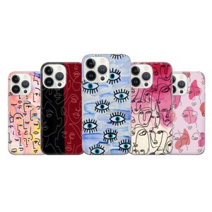 Custodia per telefono con motivo a linee artistiche, minimalista, adatta per iPhone 16, 15, 14, 13 Pro Max Xr, 7, 8 Plus, Samsung S24, S23, S22 FE, A16, Note 20, Pixel 8A 7