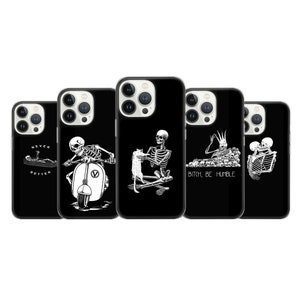 Custodia per telefono scheletro, teschio gotico nero, adatta per iPhone 16, 15, 14, 13 Pro Max Xr, 7, 8 Plus, Samsung S24, S23, S22 FE, A16, Note 20, Pixel 8A 7