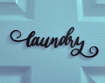 Laundry Room Sign, Washer Dryer Decal, Home Decor, Wall Decor, Mud Room, Door Topper, Airbnb, Wall Hanging Plaque, 3D Print, Script Font