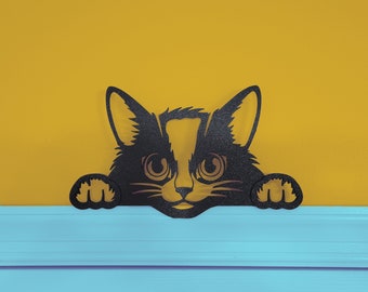 Peeking Cat Door Corner Topper: Black PLA Shelf Sitter