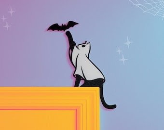 Ghost Cat Door Topper: Halloween PLA Door Corner Sign
