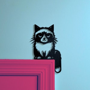 Cute Grumpy Cat Door Corner Topper, Cat Lover Gift Ideas, Kawaii Cat Gift for Her, Black Cat Decor, Kitty Decoration, Birthday Gift, Cat Mom