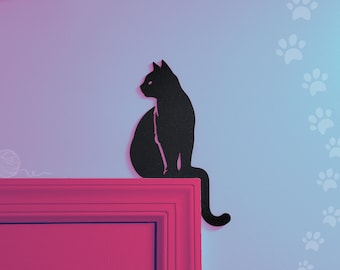 Black Cat Door Topper: 3D Printed Shelf Decor