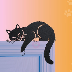 Sleeping Tuxedo Cat Door Topper: Black Cat Shelf Decor