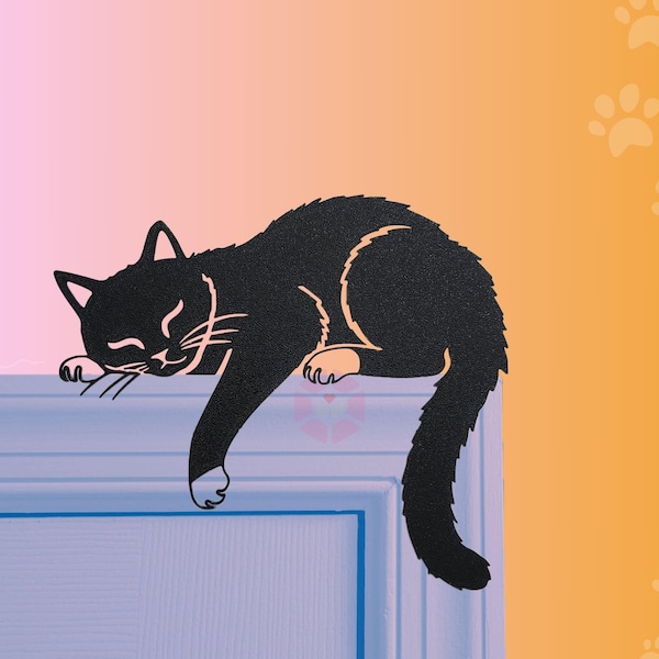 Sleeping Tuxedo Cat Door Topper: Black Cat Shelf Decor