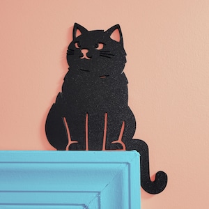 Kawaii Black Cat Door Topper: 3D Printed PLA Shelf Sitter