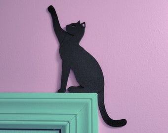 Black Cat Door Topper: Customizable Moon Decor