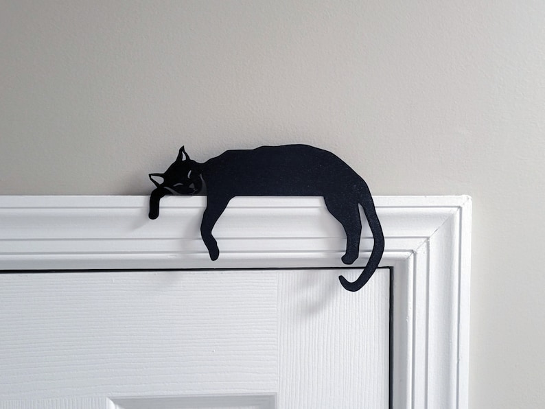 Cat Door Topper, Black Cat Door Corner Sign, Cat Mantel Decor, Cat Lover Gift, Shelf Decor, Cute Adorable Kid Door Decoration, Door Sitter image 5