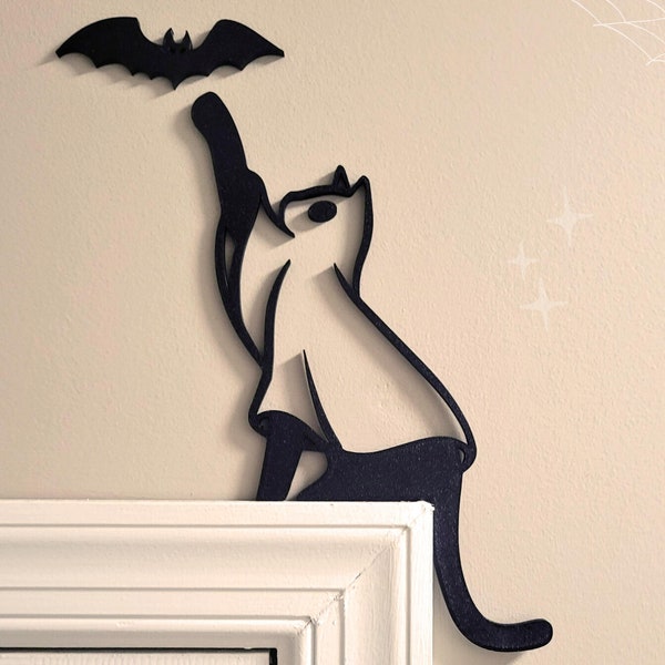 Cat Ghost Door Topper, Ghost Door Corner Sign, Halloween Bat Door Topper, Black Cat Decor, Cat Lover Gift, Cute Adorable Kid Door Decoration