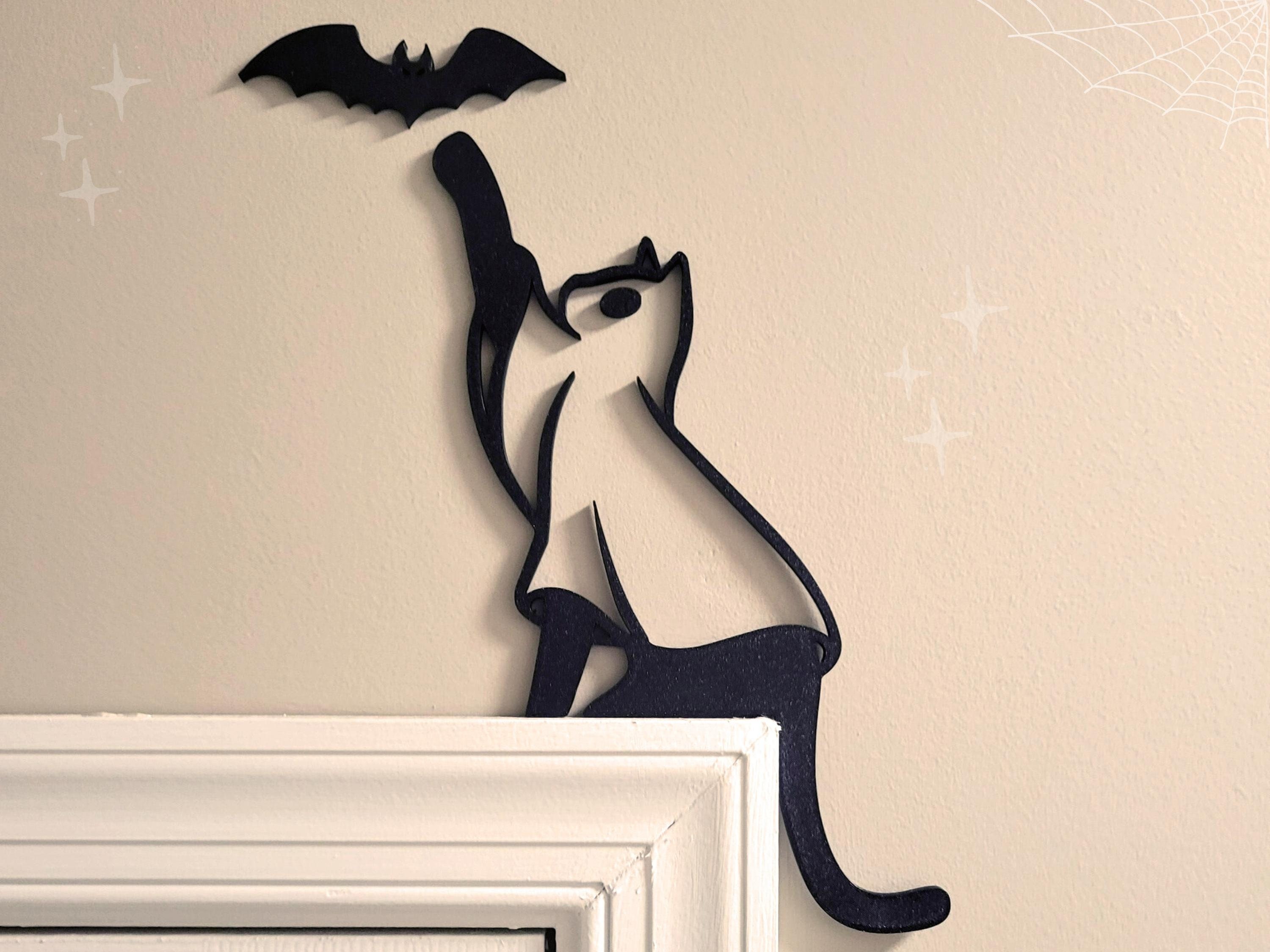 Cat Ghost Door Topper, Ghost Door Corner Sign, Halloween Bat Door Topper, Black Cat Decor, Cat Lover Gift, Cute Adorable Kid Door Decoration