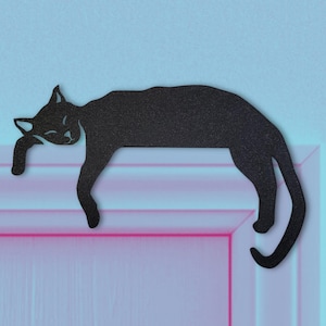 Cat Door Topper, Black Cat Door Corner Sign, Cat Mantel Decor, Cat Lover Gift, Shelf Decor, Cute Adorable Kid Door Decoration, Door Sitter