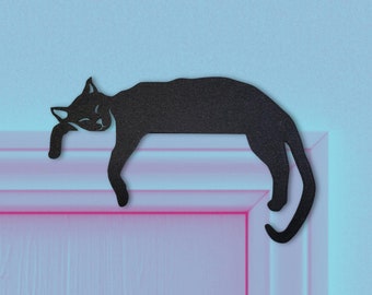 Cat Door Topper, Black Cat Door Corner Sign, Cat Mantel Decor, Cat Lover Gift, Shelf Decor, Cute Adorable Kid Door Decoration, Door Sitter