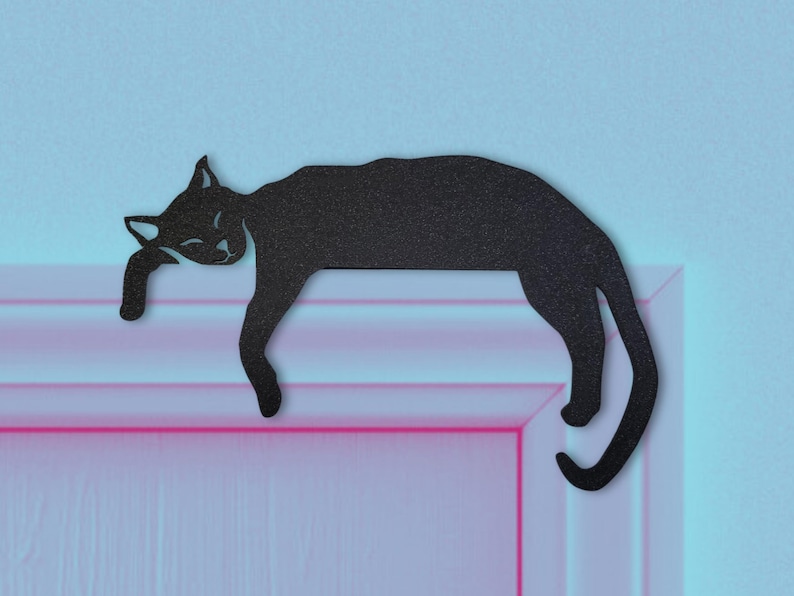 Cat Door Topper, Black Cat Door Corner Sign, Cat Mantel Decor, Cat Lover Gift, Shelf Decor, Cute Adorable Kid Door Decoration, Door Sitter image 1