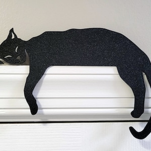 Cat Door Topper, Black Cat Door Corner Sign, Cat Mantel Decor, Cat Lover Gift, Shelf Decor, Cute Adorable Kid Door Decoration, Door Sitter image 2