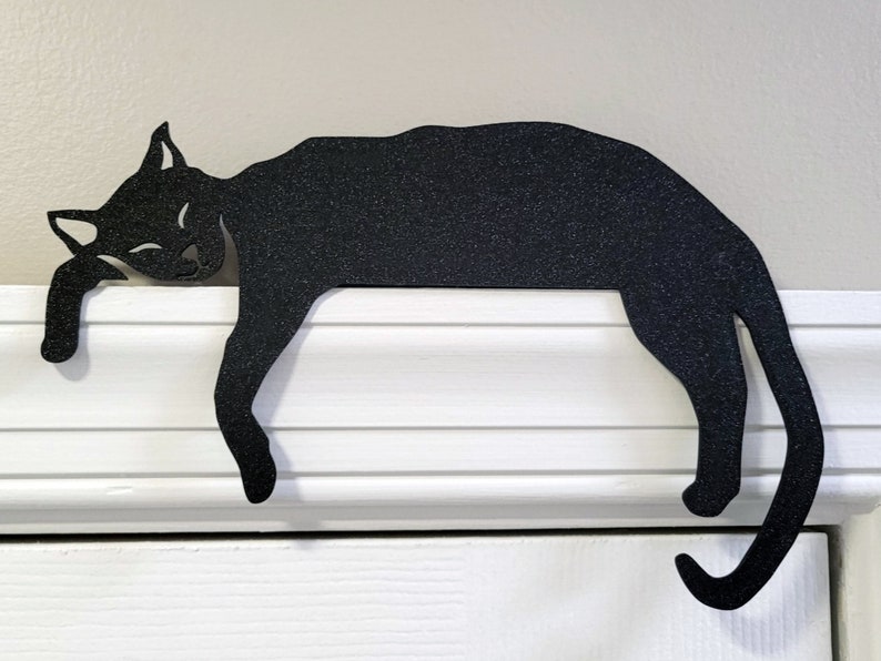 Cat Door Topper, Black Cat Door Corner Sign, Cat Mantel Decor, Cat Lover Gift, Shelf Decor, Cute Adorable Kid Door Decoration, Door Sitter image 2