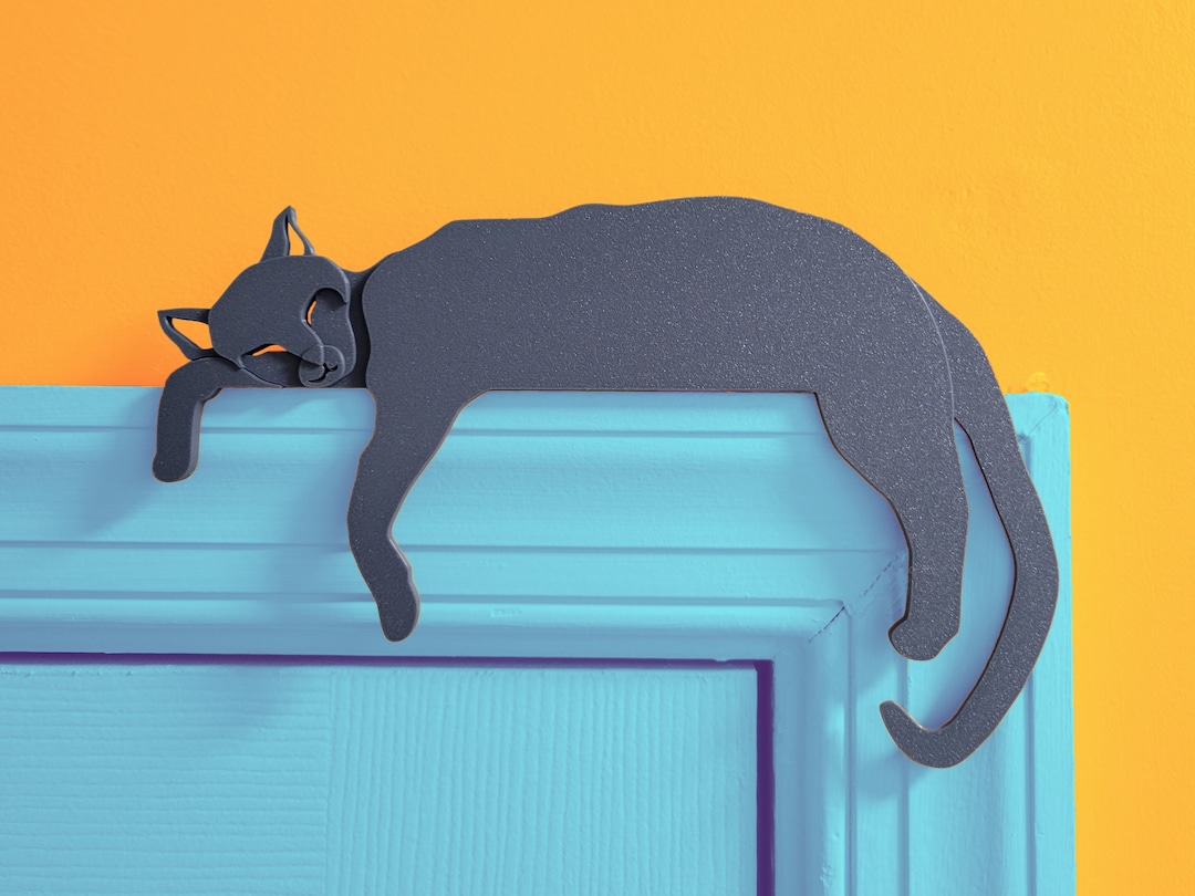 Cat Door Topper, Black Cat Door Corner Sign, Cat Mantel Decor, Cat