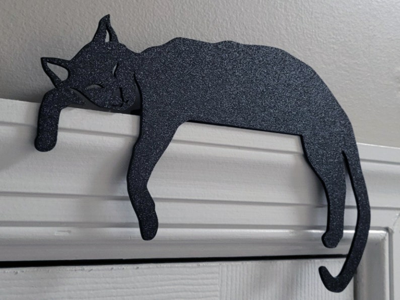 Cat Door Topper, Black Cat Door Corner Sign, Cat Mantel Decor, Cat Lover Gift, Shelf Decor, Cute Adorable Kid Door Decoration, Door Sitter image 6