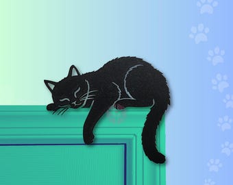 Black Cat Door Topper: Sleeping Feline Mantel Decor