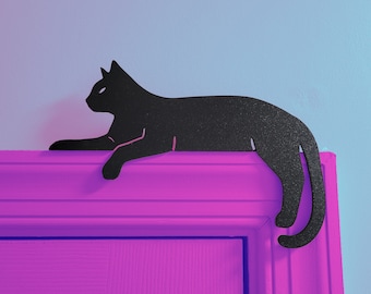 Black Cat Door Topper: PLA Silhouette Shelf Sitter