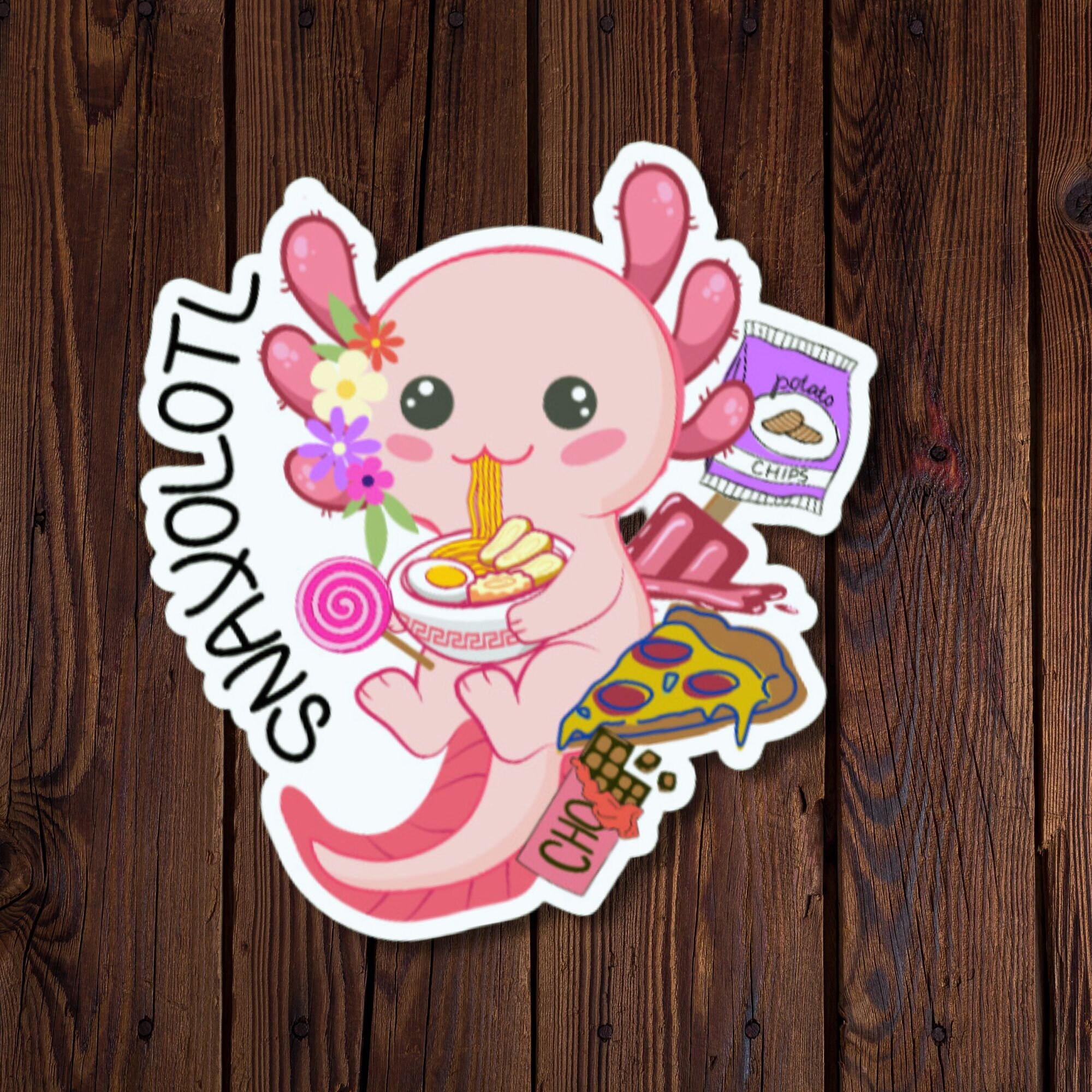 Funny Snaxolotl Axolotl Munching On Potato Chips | Sticker